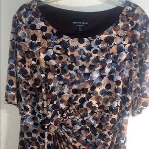 Connected Apparel Blue and Brown Polka Dot Dress